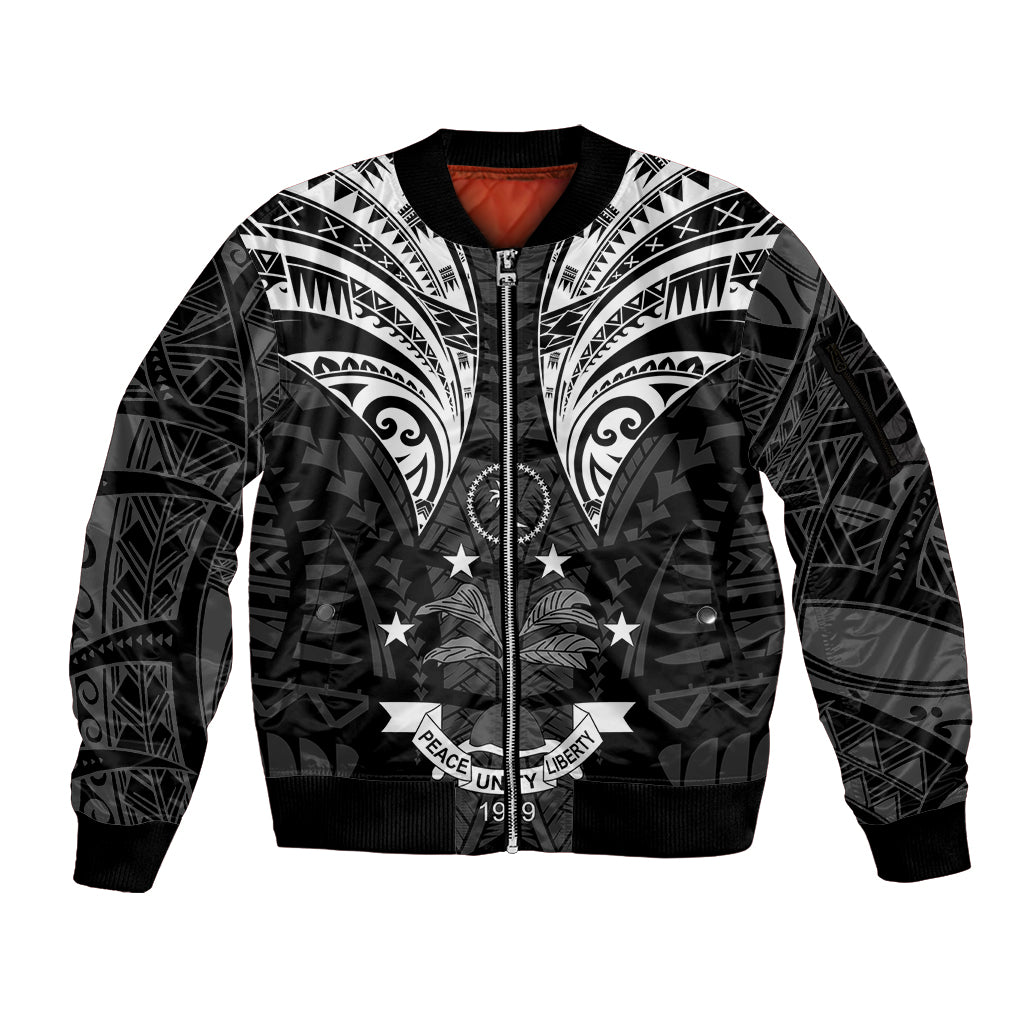 FSM Chuuk States Sleeve Zip Bomber Jacket Micronesia Vintage Polynesian Tribal Black Version LT9 Unisex Black - Polynesian Pride