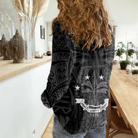 FSM Chuuk States Women Casual Shirt Micronesia Vintage Polynesian Tribal Black Version LT9 - Polynesian Pride