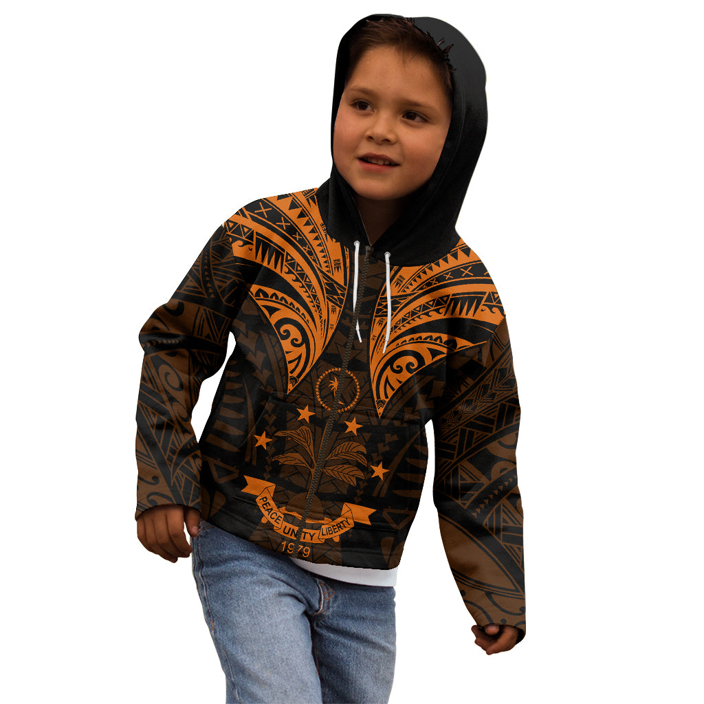 FSM Chuuk States Kid Hoodie Micronesia Vintage Polynesian Tribal Gold Version LT9 - Polynesian Pride