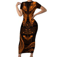 FSM Chuuk States Short Sleeve Bodycon Dress Micronesia Vintage Polynesian Tribal Gold Version LT9 Long Dress Gold - Polynesian Pride