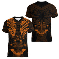 FSM Chuuk States Women V Neck T Shirt Micronesia Vintage Polynesian Tribal Gold Version LT9 - Polynesian Pride