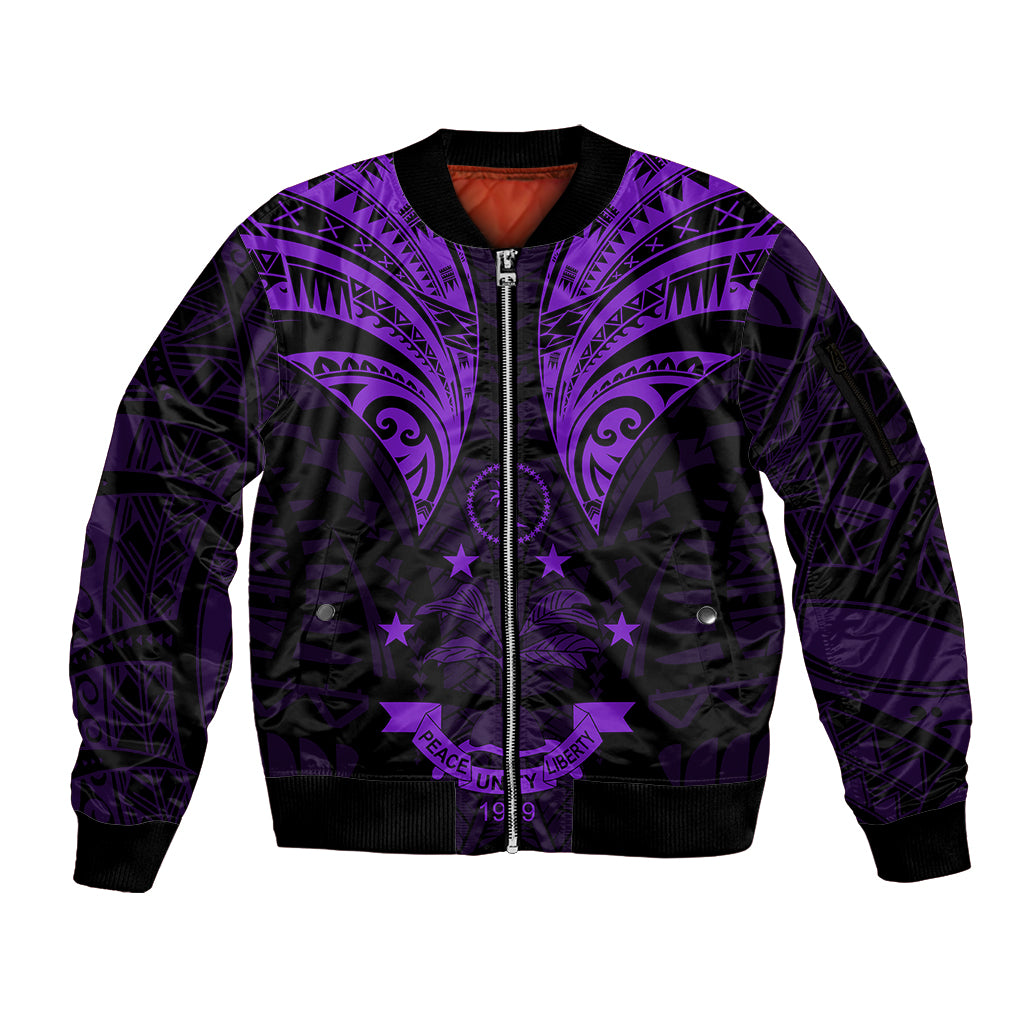 FSM Chuuk States Sleeve Zip Bomber Jacket Micronesia Vintage Polynesian Tribal Purple Version LT9 Unisex Purple - Polynesian Pride