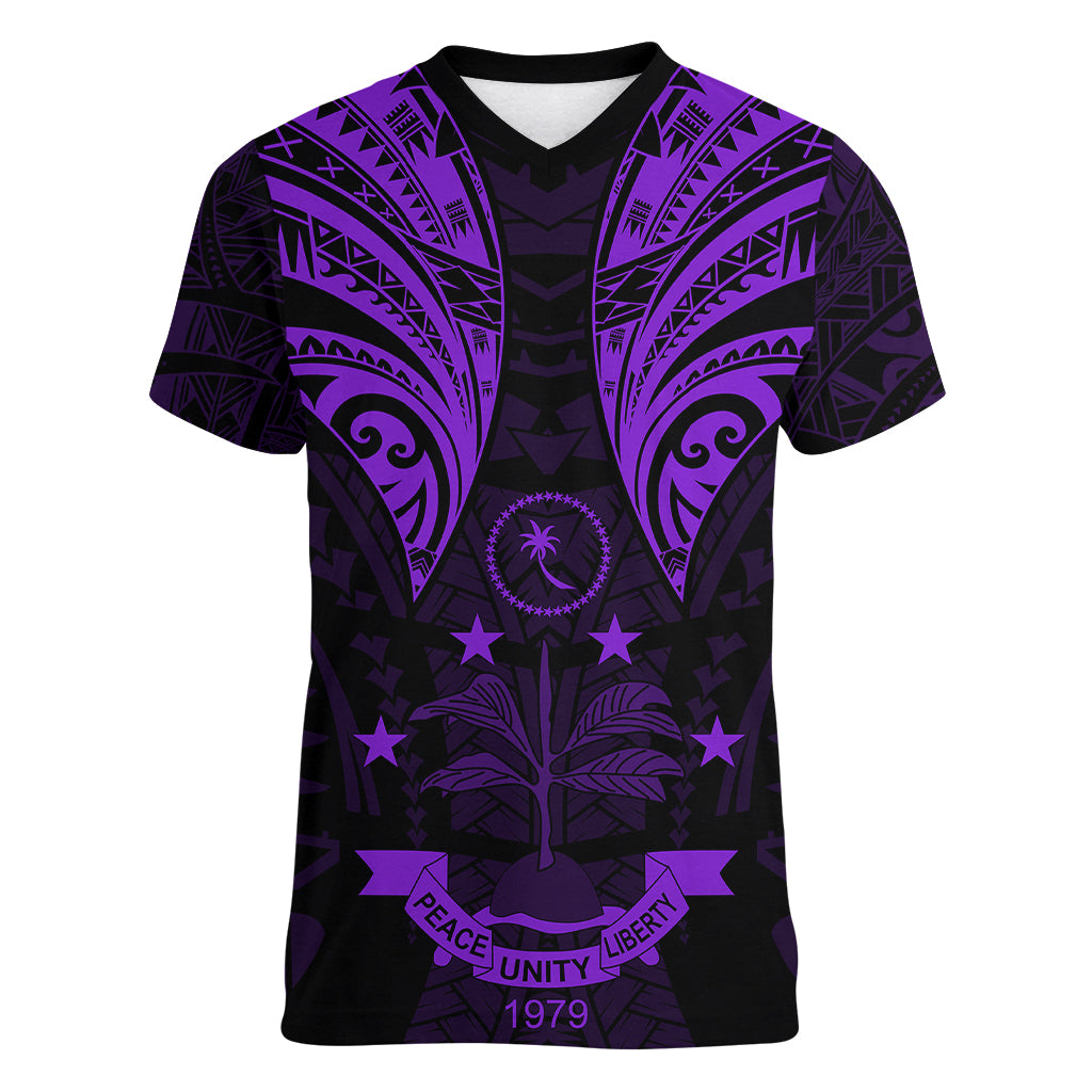 FSM Chuuk States Women V Neck T Shirt Micronesia Vintage Polynesian Tribal Purple Version LT9 Female Purple - Polynesian Pride