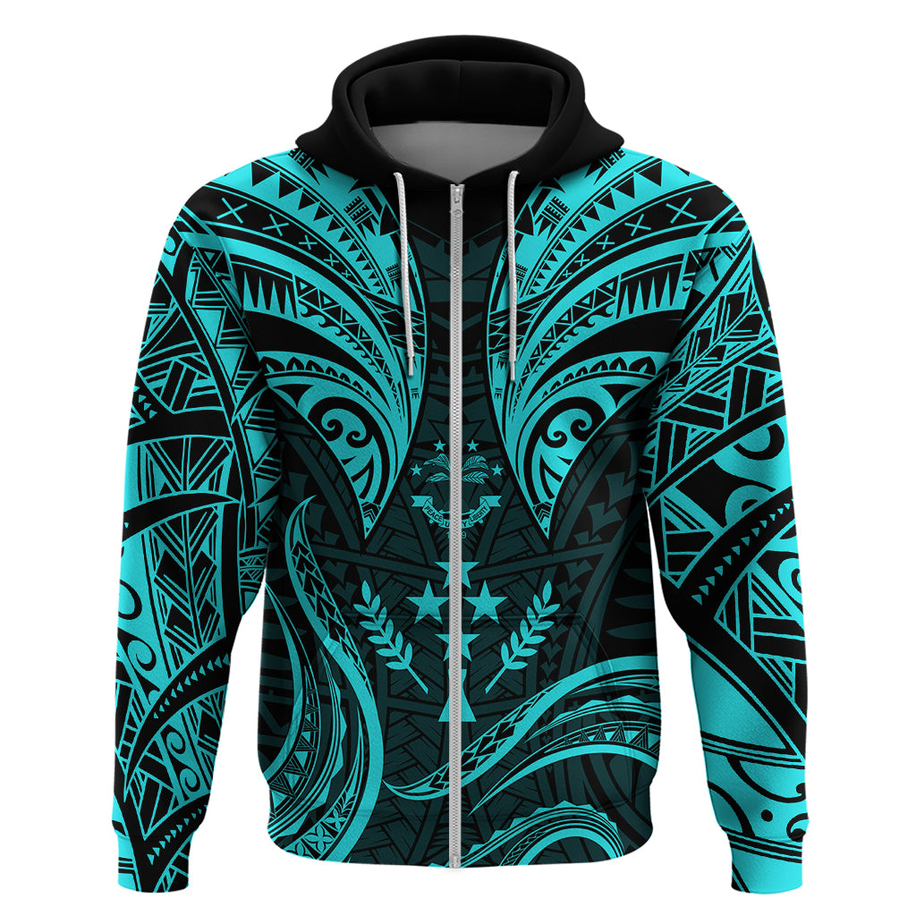 FSM Kosrae States Hoodie Micronesia Vintage Polynesian Tribal Aqua Version LT9 Zip Hoodie Aqua - Polynesian Pride