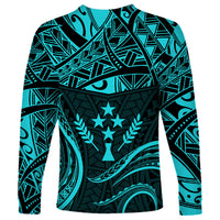 FSM Kosrae States Long Sleeve Shirt Micronesia Vintage Polynesian Tribal Aqua Version LT9 - Polynesian Pride