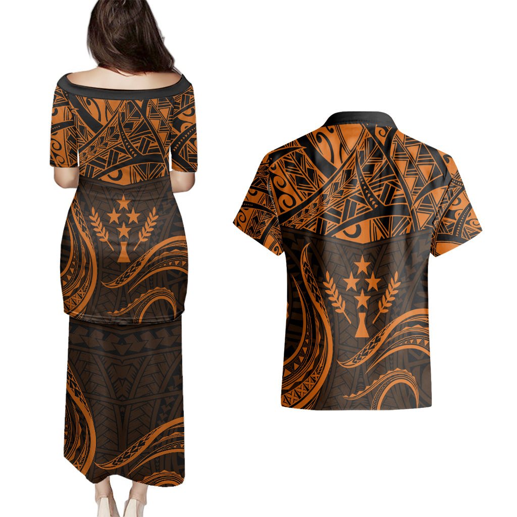 FSM Kosrae States Couples Matching Puletasi Dress and Hawaiian Shirt Micronesia Vintage Polynesian Tribal Gold Version LT9 - Polynesian Pride