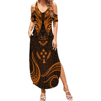 FSM Kosrae States Summer Maxi Dress Micronesia Vintage Polynesian Tribal Gold Version LT9 Women Gold - Polynesian Pride