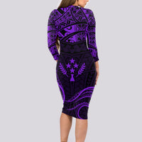 FSM Kosrae States Long Sleeve Bodycon Dress Micronesia Vintage Polynesian Tribal Purple Version LT9 - Polynesian Pride