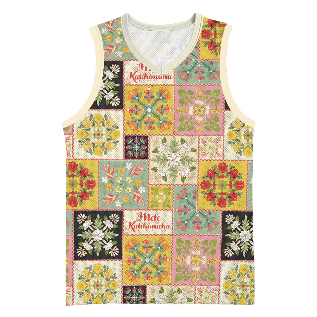 Mele Kalikimaka Hawaii Christmas Basketball Jersey Melemele Mama Seamless Floral Motif - Polynesian Pride