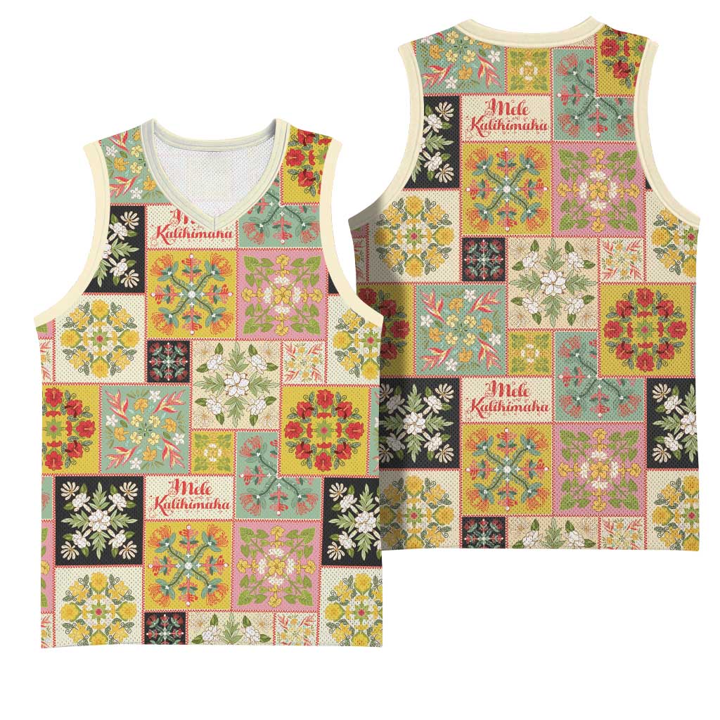 Mele Kalikimaka Hawaii Christmas Basketball Jersey Melemele Mama Seamless Floral Motif - Polynesian Pride