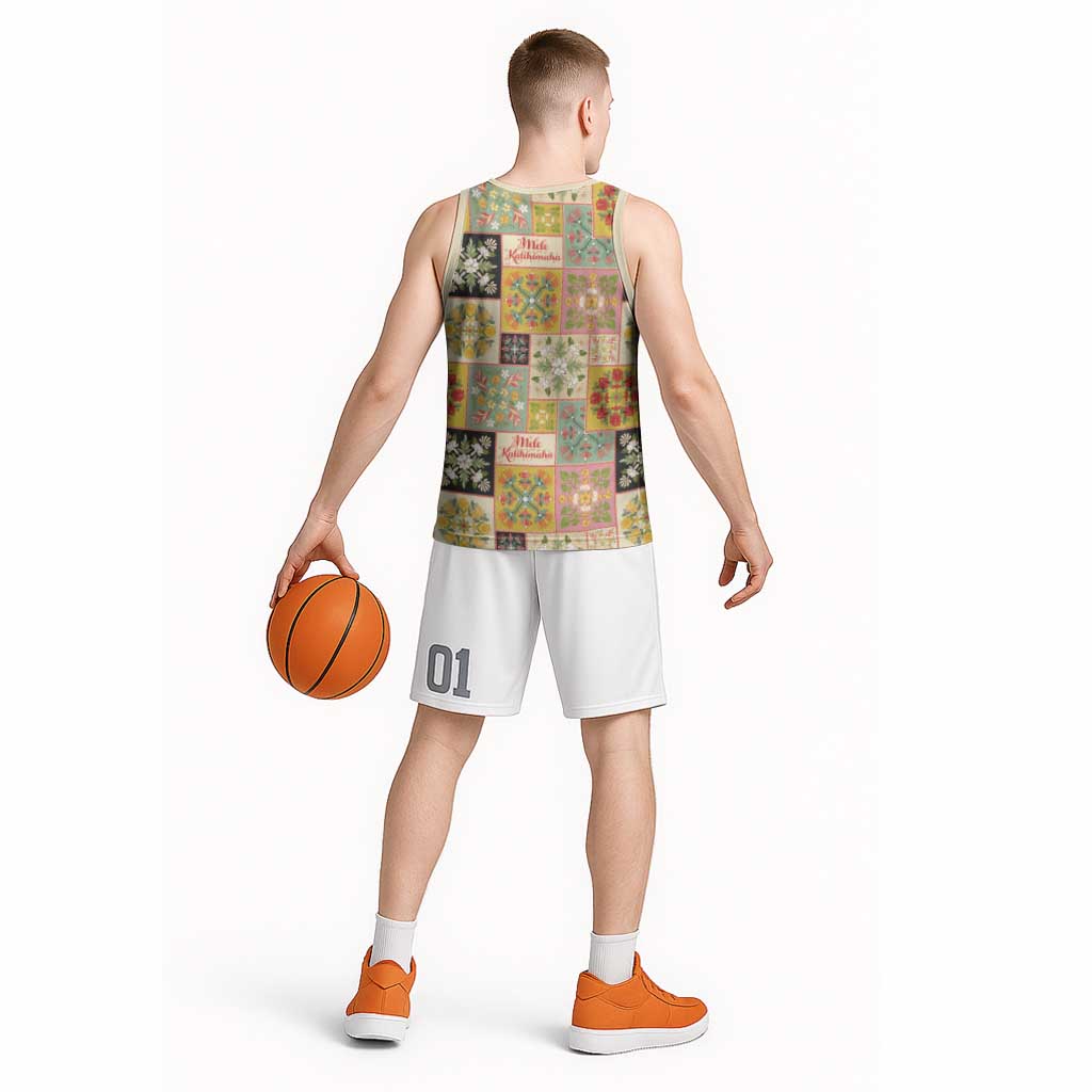 Mele Kalikimaka Hawaii Christmas Basketball Jersey Melemele Mama Seamless Floral Motif - Polynesian Pride