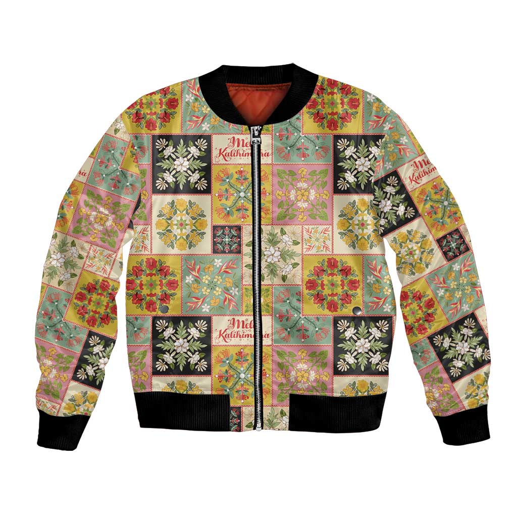 Mele Kalikimaka Hawaii Christmas Bomber Jacket Melemele Mama Seamless Floral Motif - Polynesian Pride
