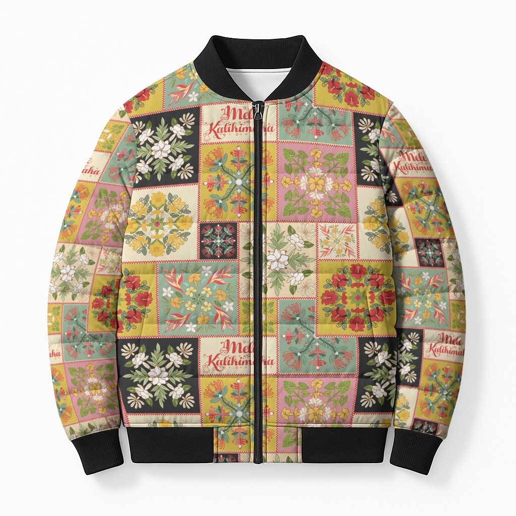 Mele Kalikimaka Hawaii Christmas Bomber Puffer Jacket Melemele Mama Seamless Floral Motif - Polynesian Pride