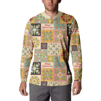 Mele Kalikimaka Hawaii Christmas Button Sweatshirt Melemele Mama Seamless Floral Motif - Polynesian Pride