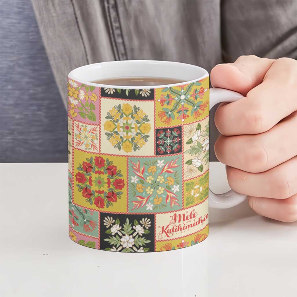 Mele Kalikimaka Hawaii Christmas Ceramic Mug Melemele Mama Seamless Floral Motif - Polynesian Pride