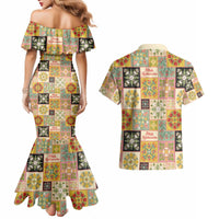 Mele Kalikimaka Hawaii Christmas Couples Matching Mermaid Dress and Hawaiian Shirt Melemele Mama Seamless Floral Motif - Polynesian Pride