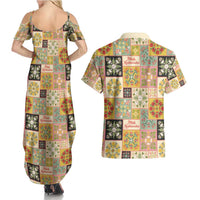 Mele Kalikimaka Hawaii Christmas Couples Matching Summer Maxi Dress and Hawaiian Shirt Melemele Mama Seamless Floral Motif - Polynesian Pride