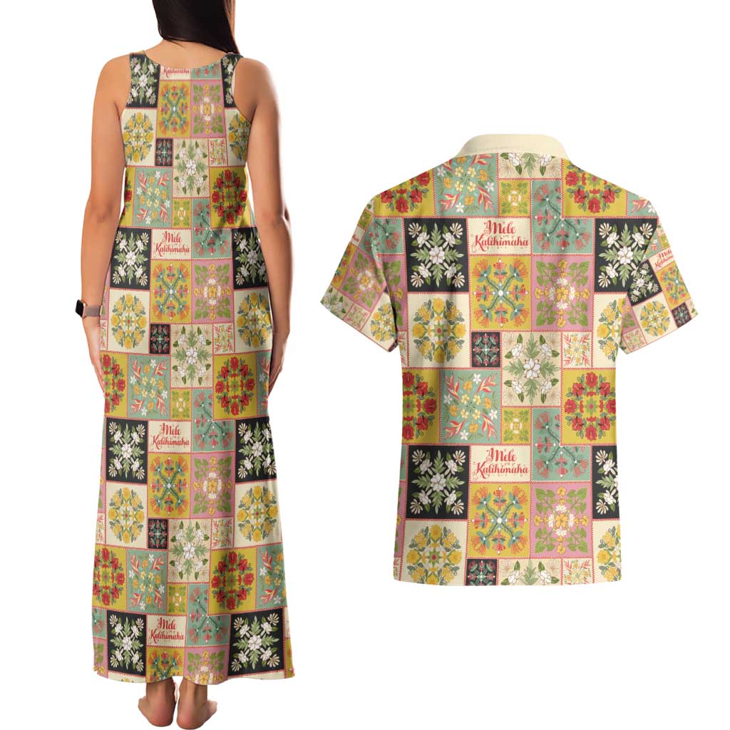 Mele Kalikimaka Hawaii Christmas Couples Matching Tank Maxi Dress and Hawaiian Shirt Melemele Mama Seamless Floral Motif - Polynesian Pride