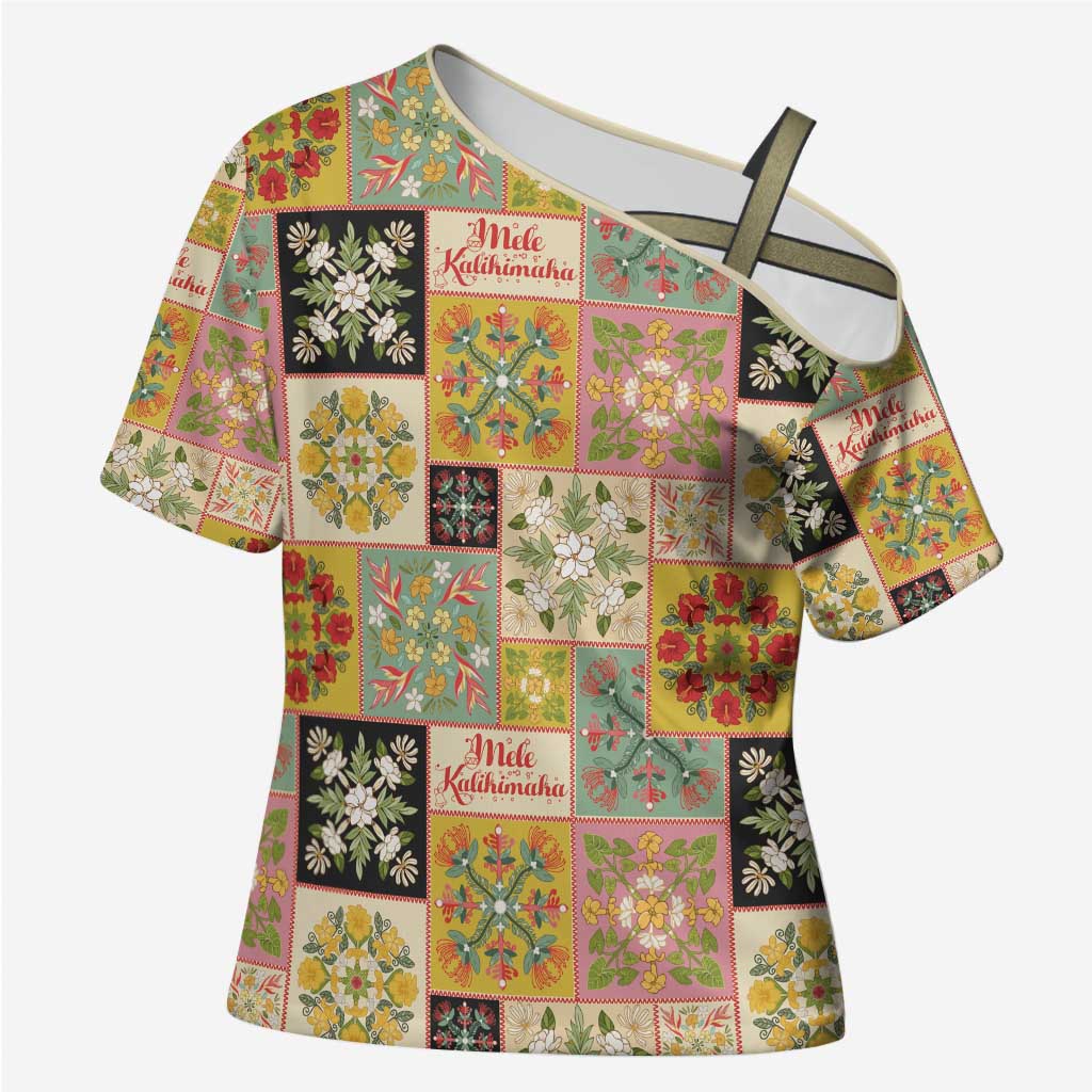 Mele Kalikimaka Hawaii Christmas Cross Shoulder Shirt Melemele Mama Seamless Floral Motif - Polynesian Pride