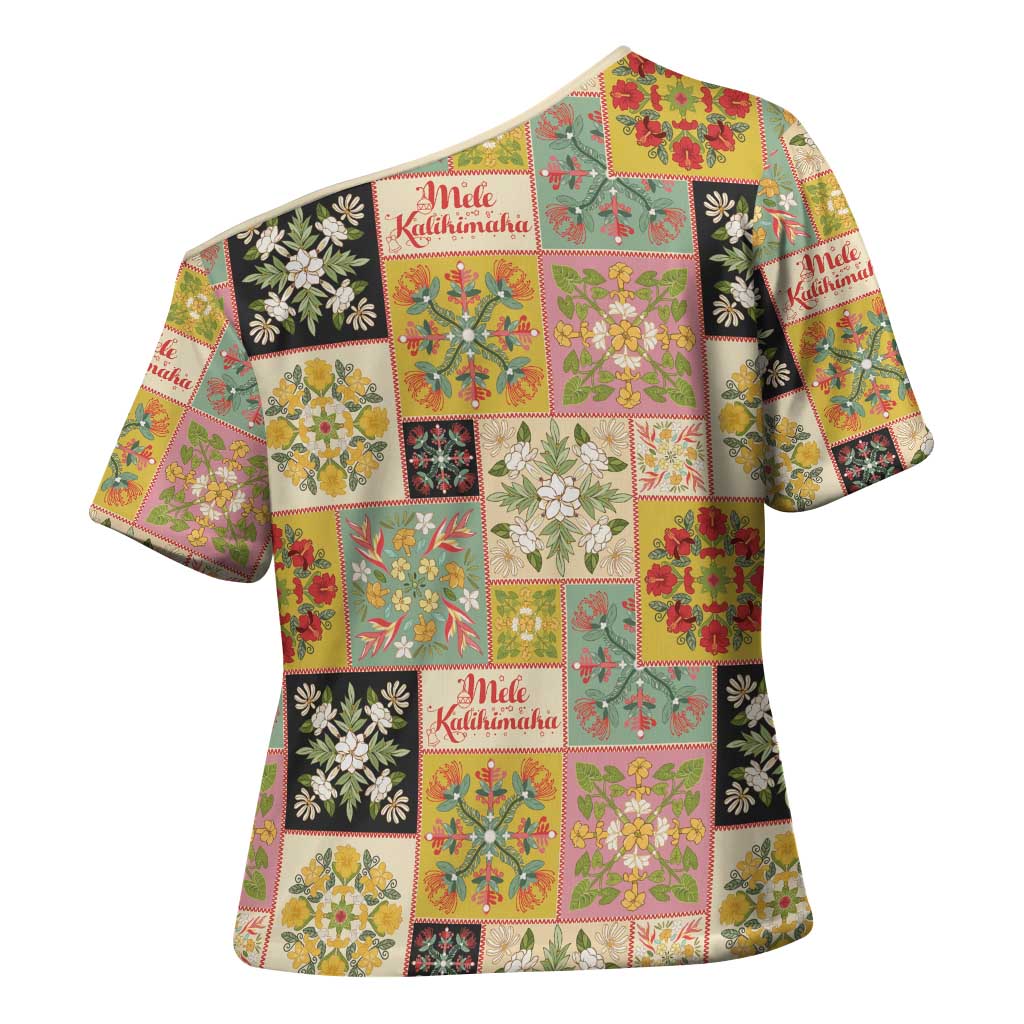 Mele Kalikimaka Hawaii Christmas Cross Shoulder Shirt Melemele Mama Seamless Floral Motif - Polynesian Pride