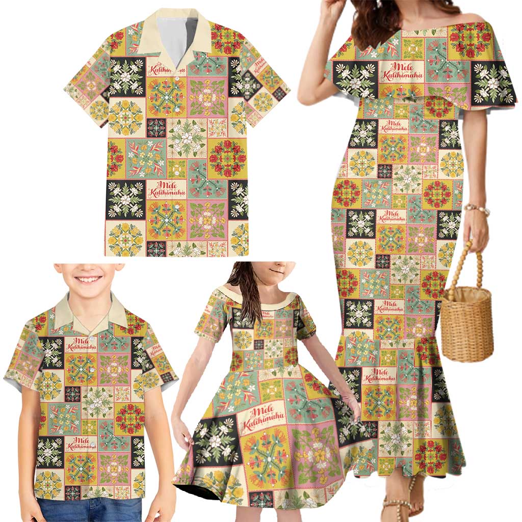 Mele Kalikimaka Hawaii Christmas Family Matching Mermaid Dress and Hawaiian Shirt Melemele Mama Seamless Floral Motif - Polynesian Pride