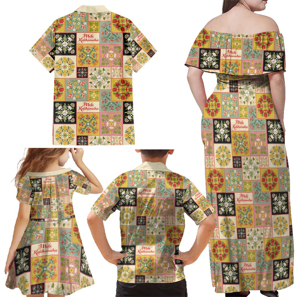 Mele Kalikimaka Hawaii Christmas Family Matching Off Shoulder Maxi Dress and Hawaiian Shirt Melemele Mama Seamless Floral Motif - Polynesian Pride