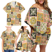 Mele Kalikimaka Hawaii Christmas Family Matching Off Shoulder Short Dress and Hawaiian Shirt Melemele Mama Seamless Floral Motif - Polynesian Pride