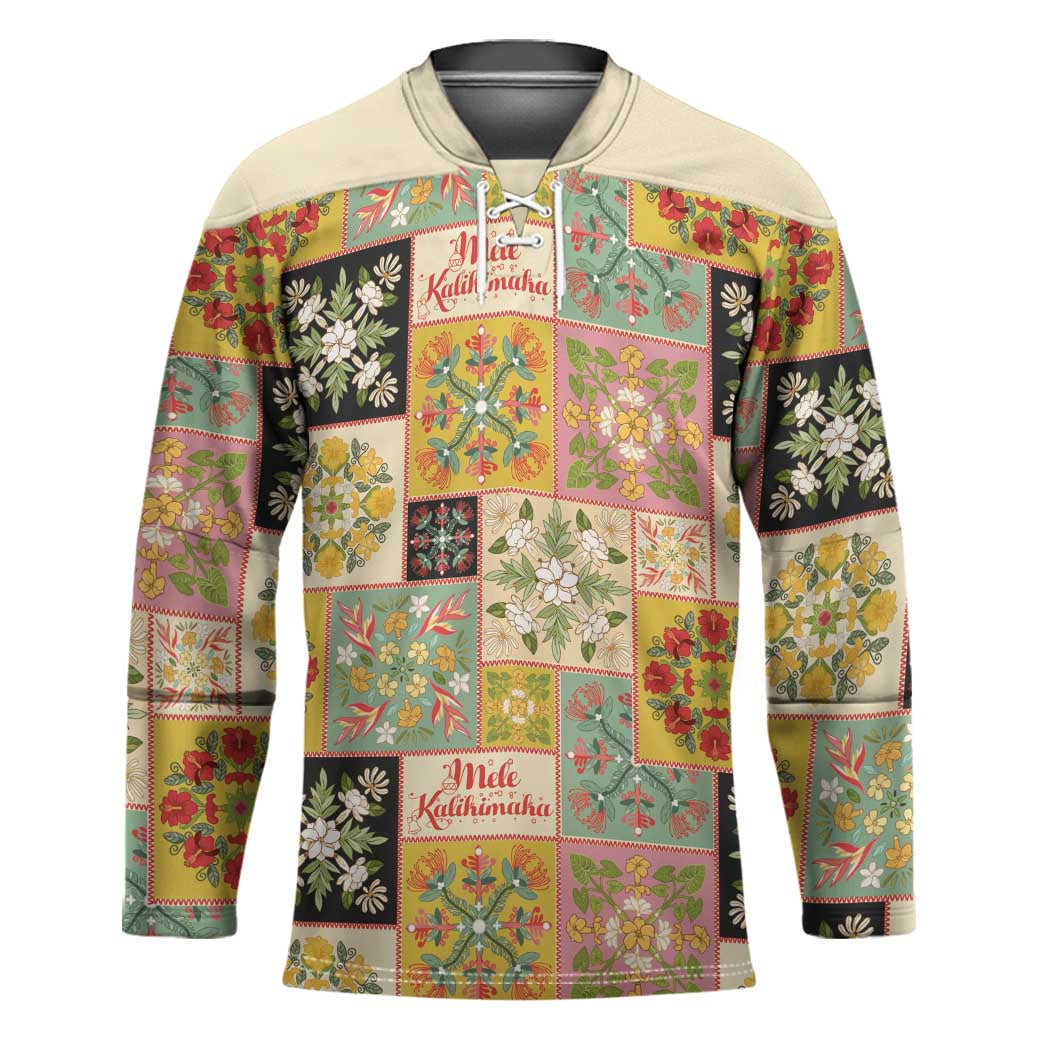 Mele Kalikimaka Hawaii Christmas Hockey Jersey Melemele Mama Seamless Floral Motif - Polynesian Pride