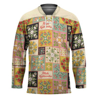 Mele Kalikimaka Hawaii Christmas Hockey Jersey Melemele Mama Seamless Floral Motif - Polynesian Pride