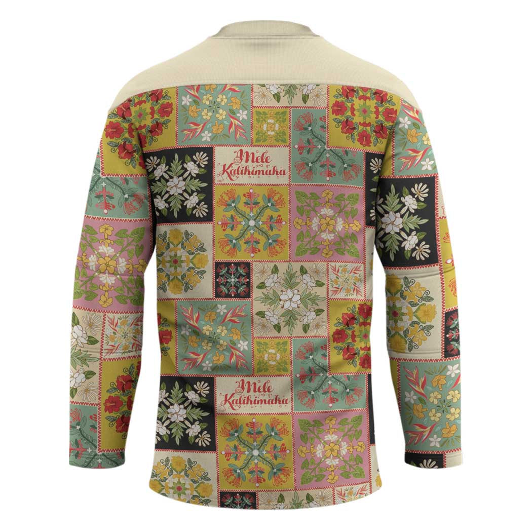 Mele Kalikimaka Hawaii Christmas Hockey Jersey Melemele Mama Seamless Floral Motif - Polynesian Pride