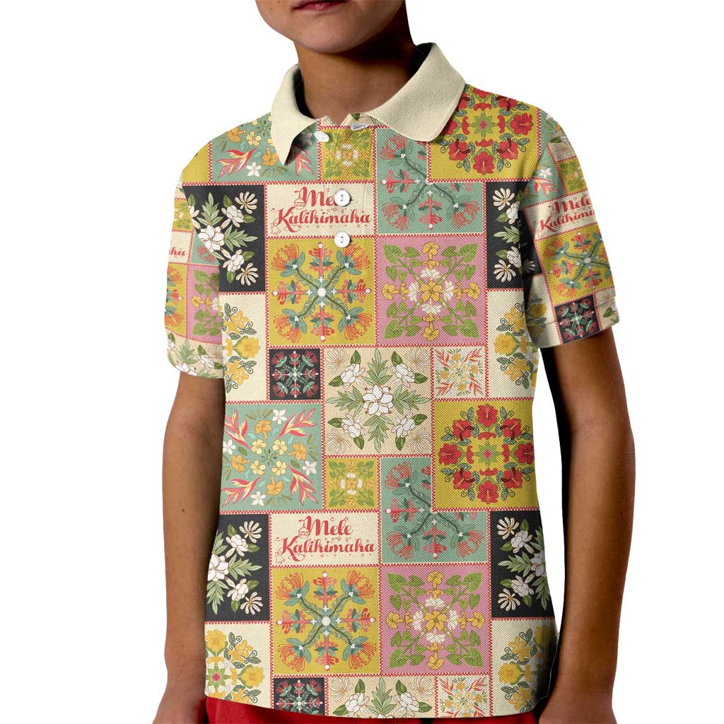 Mele Kalikimaka Hawaii Christmas Kid Polo Shirt Melemele Mama Seamless Floral Motif - Polynesian Pride