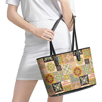 Mele Kalikimaka Hawaii Christmas Leather Tote Bag Melemele Mama Seamless Floral Motif - Polynesian Pride