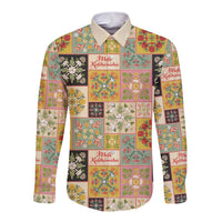 Mele Kalikimaka Hawaii Christmas Long Sleeve Button Shirt Melemele Mama Seamless Floral Motif - Polynesian Pride
