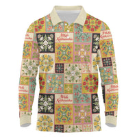 Mele Kalikimaka Hawaii Christmas Long Sleeve Polo Shirt Melemele Mama Seamless Floral Motif - Polynesian Pride