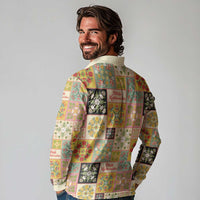 Mele Kalikimaka Hawaii Christmas Long Sleeve Polo Shirt Melemele Mama Seamless Floral Motif - Polynesian Pride