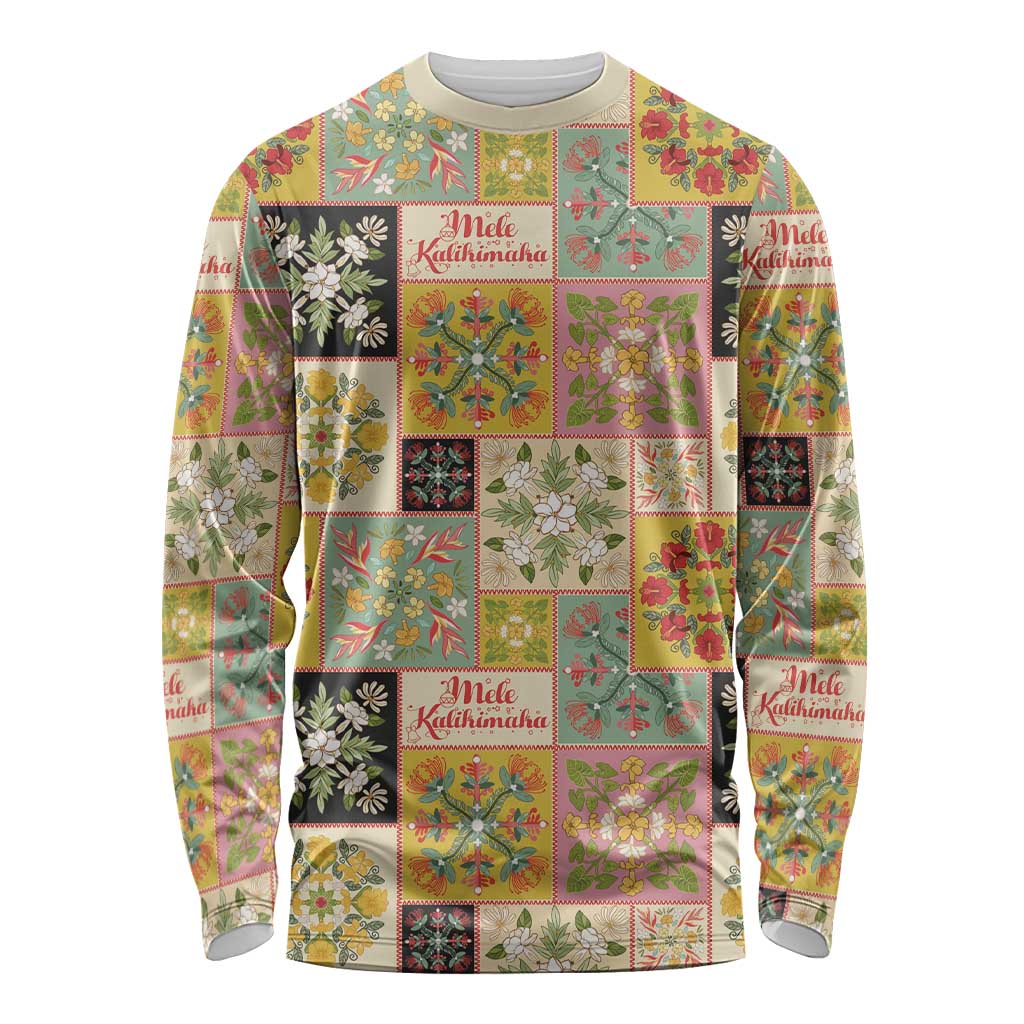 Mele Kalikimaka Hawaii Christmas Long Sleeve Shirt Melemele Mama Seamless Floral Motif - Polynesian Pride