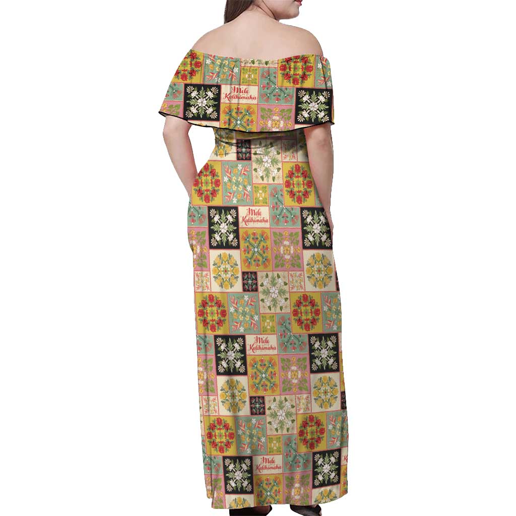 Mele Kalikimaka Hawaii Christmas Off Shoulder Maxi Dress Melemele Mama Seamless Floral Motif - Polynesian Pride