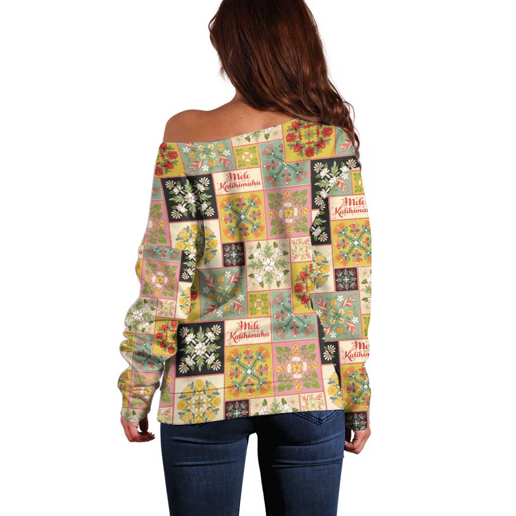 Mele Kalikimaka Hawaii Christmas Off Shoulder Sweater Melemele Mama Seamless Floral Motif - Polynesian Pride