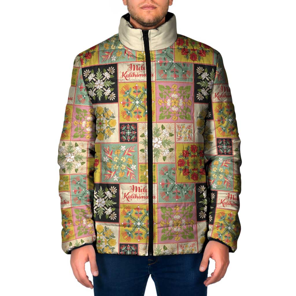 Mele Kalikimaka Hawaii Christmas Padded Jacket Melemele Mama Seamless Floral Motif - Polynesian Pride