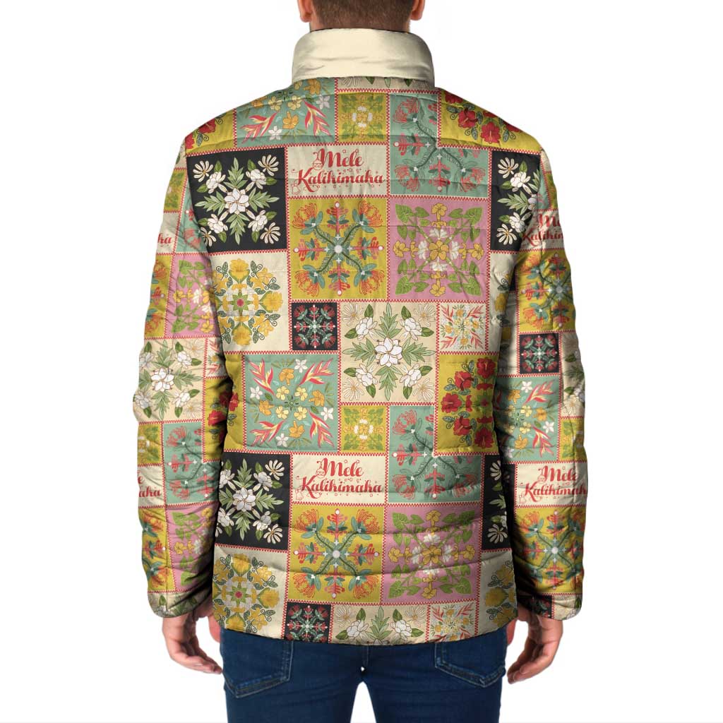 Mele Kalikimaka Hawaii Christmas Padded Jacket Melemele Mama Seamless Floral Motif - Polynesian Pride