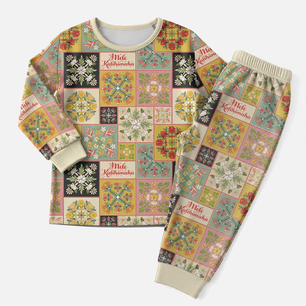 Mele Kalikimaka Hawaii Christmas Pajama Set Melemele Mama Seamless Floral Motif - Polynesian Pride