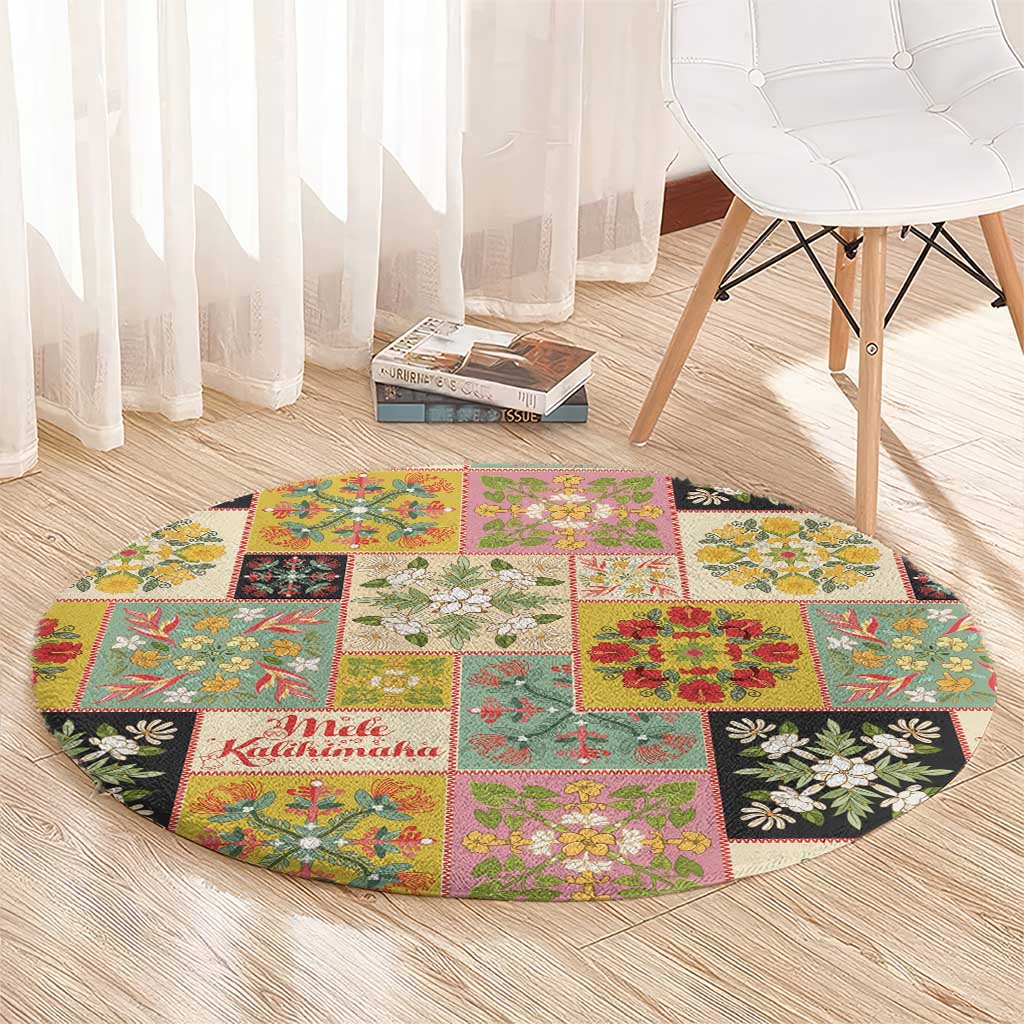 Mele Kalikimaka Hawaii Christmas Round Carpet Melemele Mama Seamless Floral Motif - Polynesian Pride