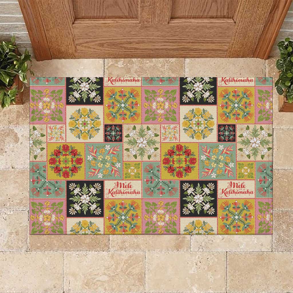 Mele Kalikimaka Hawaii Christmas Rubber Doormat Melemele Mama Seamless Floral Motif - Polynesian Pride