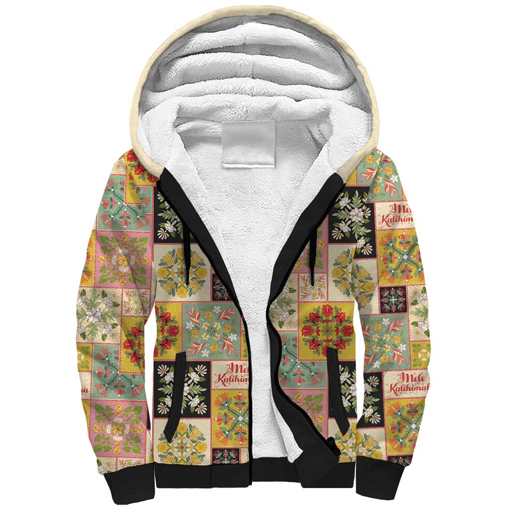 Mele Kalikimaka Hawaii Christmas Sherpa Hoodie Melemele Mama Seamless Floral Motif - Polynesian Pride