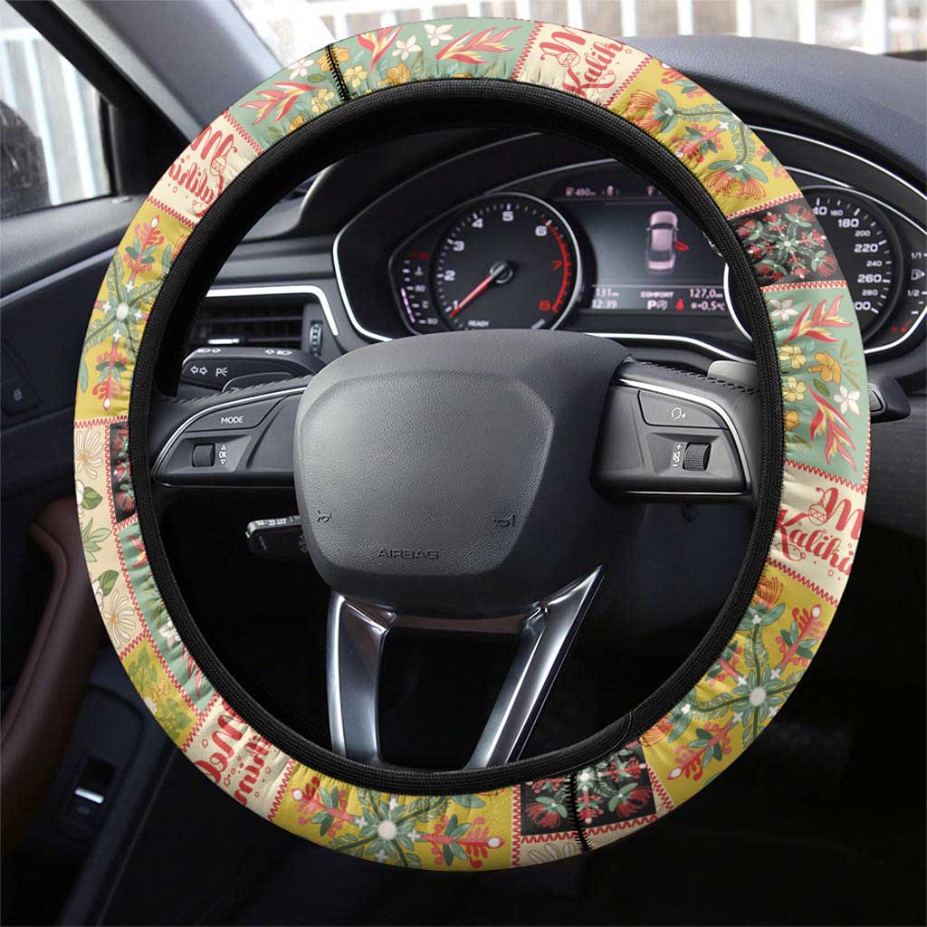 Mele Kalikimaka Hawaii Christmas Steering Wheel Cover Melemele Mama Seamless Floral Motif - Polynesian Pride