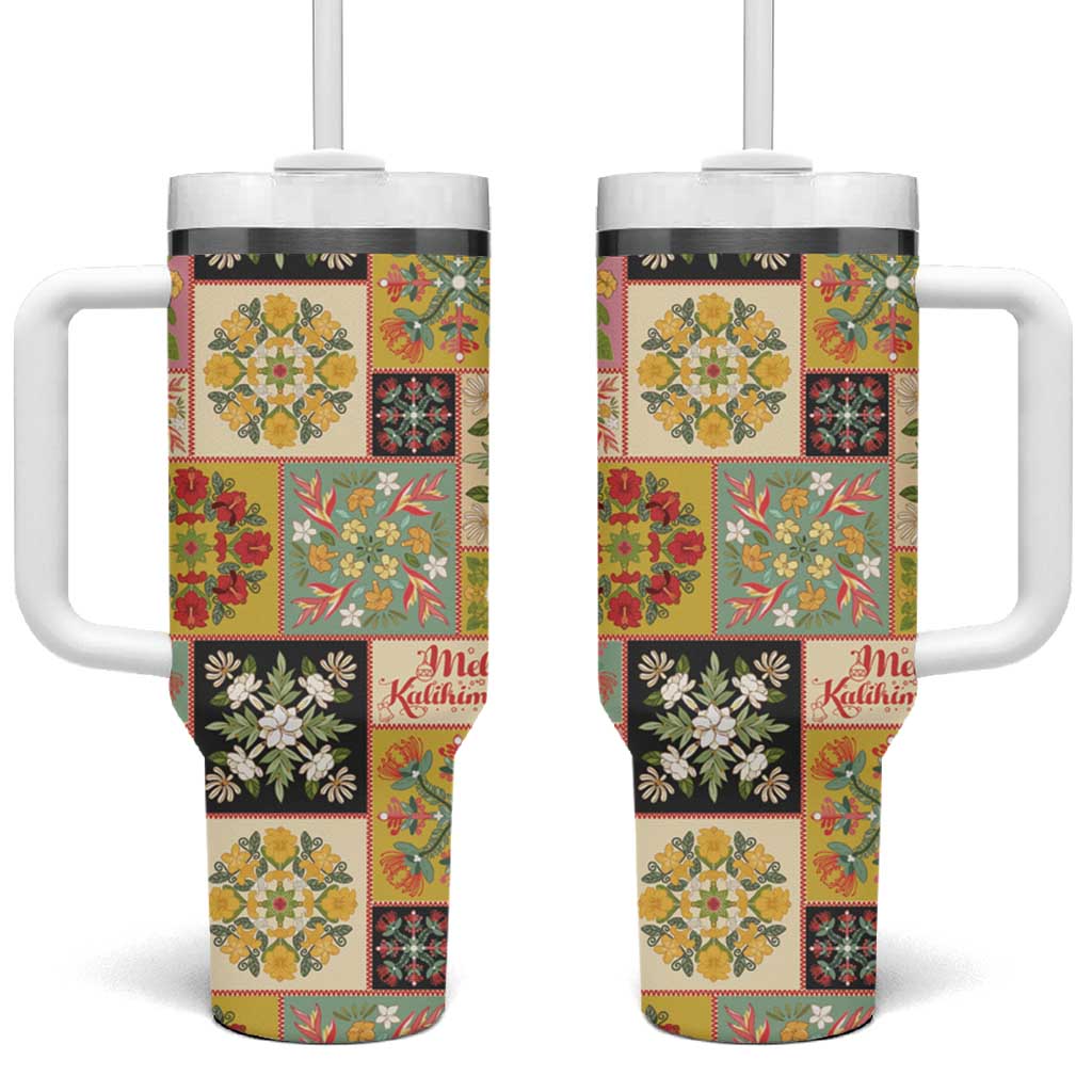 Mele Kalikimaka Hawaii Christmas Tumbler With Handle Melemele Mama Seamless Floral Motif - Polynesian Pride