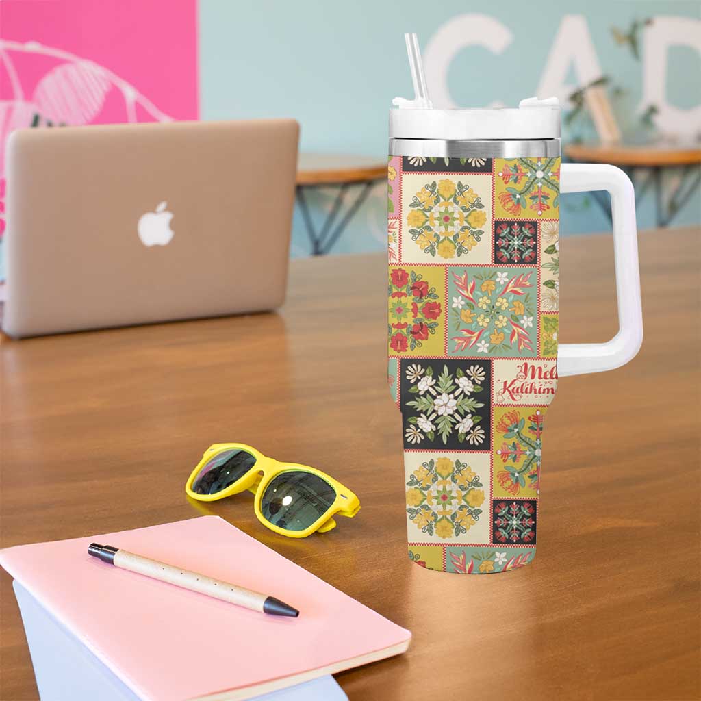 Mele Kalikimaka Hawaii Christmas Tumbler With Handle Melemele Mama Seamless Floral Motif - Polynesian Pride