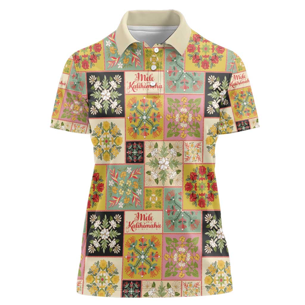 Mele Kalikimaka Hawaii Christmas Women Polo Shirt Melemele Mama Seamless Floral Motif - Polynesian Pride