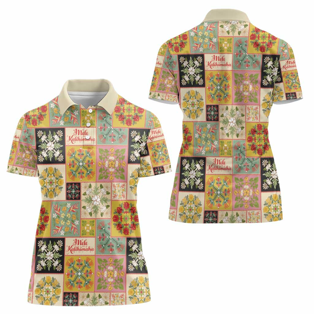 Mele Kalikimaka Hawaii Christmas Women Polo Shirt Melemele Mama Seamless Floral Motif - Polynesian Pride