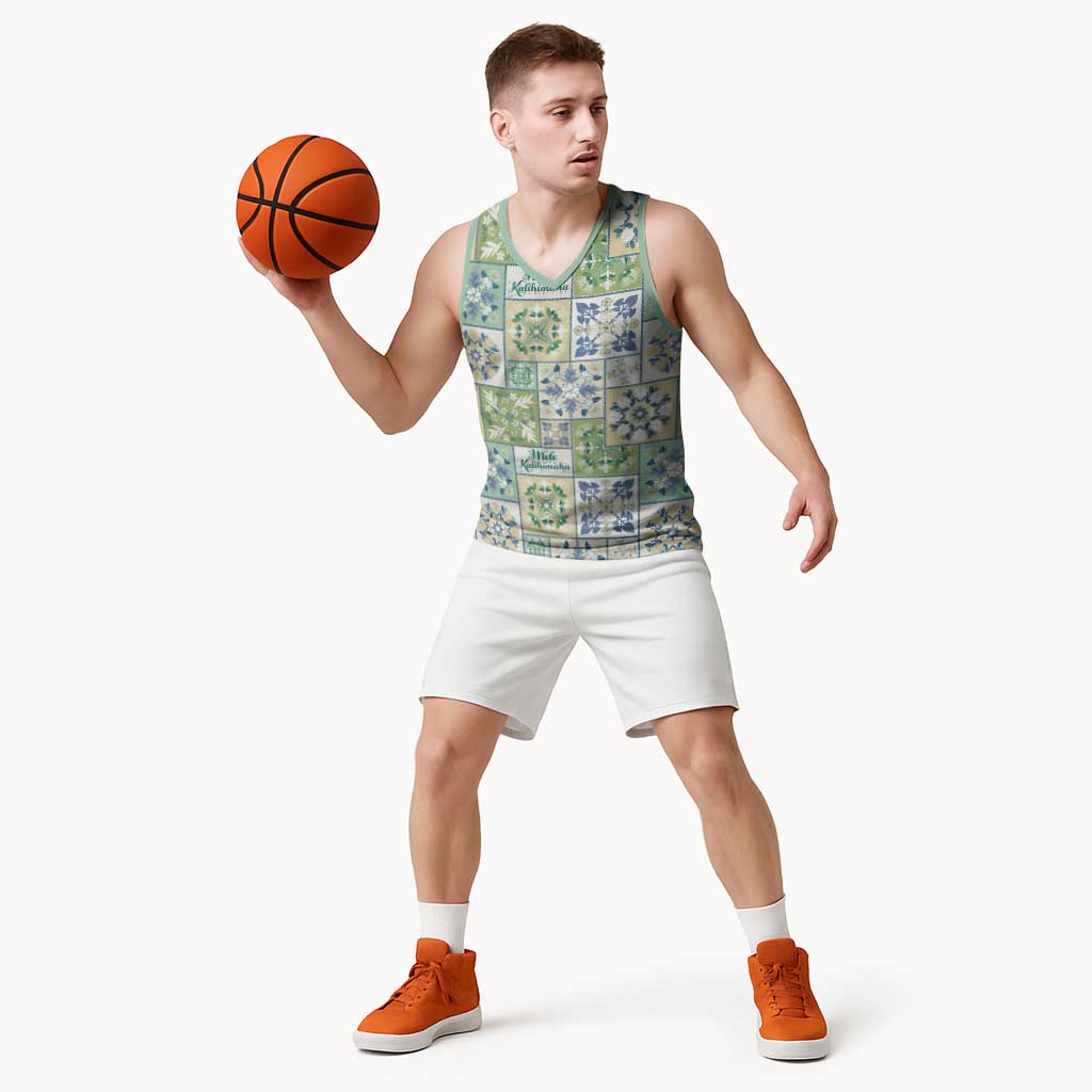 Mele Kalikimaka Hawaii Christmas Basketball Jersey Omaomao Seamless Floral Motif - Polynesian Pride
